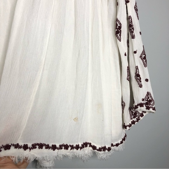 Free People Top Diamond Embroidered Blouse bell long Sleeves deep v-neck Cream - Picture 2 of 7